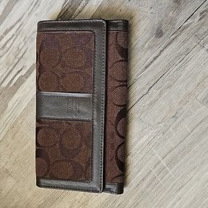 Coach brown leather trifold wallet with checkbook holder